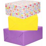 👉 Inpakpapier geel paars 3x Rollen kraft geel/paars/happy birthday 200 x 70 cm