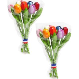 👉 Boeket hout 2x stuks gekleurd tulpen van 20 cm