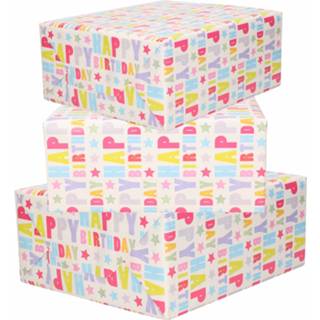 👉 Inpakpapier 3x Rollen kraft Happy Birthday print 200 x 70 cm