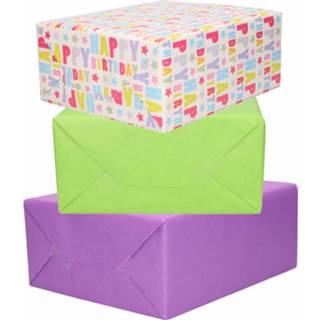 👉 Inpakpapier paars groen 6x Rollen kraft paars/groen/happy birthday 200 x 70