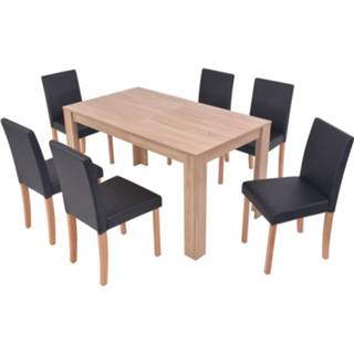 👉 Eettafel zwart kunstleer eikenhout hout bruin Vidaxl Met Stoelen En 7 St 8718475524236