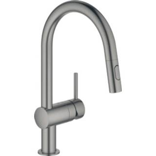 👉 Keuken kraan Hard Graphite geborsteld Grohe Minta 1-gats keukenkraan met draaibare C-uitloop en uittrekbare dual spray 32321AL2 4005176488740