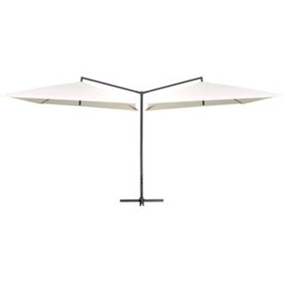 👉 Parasol wit Vidaxl Dubbel Met Stalen Paal 250x250 Cm Zandwit 8719883763293