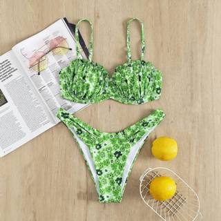 👉 Bikini polyester S M L groen sets Ruches