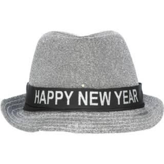 Hoed zwart zilver textiel Folat Trilby Happy New Year Lurex Zilver/zwart One-size 8714572044516