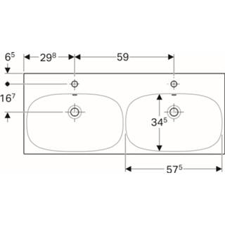 👉 Dubbele wastafel keramiek wit Geberit Acanto 2 kraangaten met overloop 120x48.2x16.8cm 500627012 500.627.01.2 4022009352894
