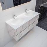 👉 Badmeubel melamine marmer mat MONDIAZ VICA 120cm carrara 2 lades wastafel moon rechts zonder kraangat PC75341560 6011449825882