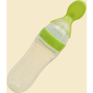 👉 Babyvoeding groen siliconen baby's peuters 90ML veilig pasgeboren baby voeding fles peuter squeeze voederen melk granen met harde lepel (groen) 8226890161337