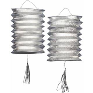 👉 Lampion zilveren papier zilverkleurig 2x Stuks Metallic Party Lampionnen Van 25 Cm - Feestartikelen/versiering 8718758131267