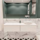 👉 Badmeubel melamine underlayment mat MONDIAZ LUSH 150cm 2 lades wastafel BARCO rechts zonder kraangat A40150UND0BARCO 6011434314384