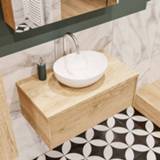 👉 Badmeubel melamine washed oak mat MONDIAZ LUSH 80cm 1 lades wastafel BARCO midden kraangat A40105WOA1BARCO 6011442099006