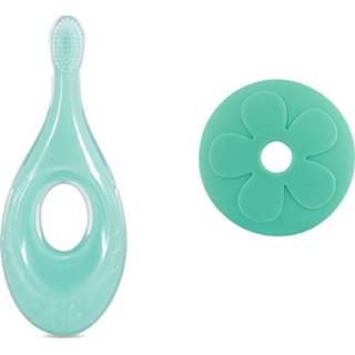 👉 Tandenborstel groen siliconen steel active baby's 2-in-1 baby creatieve zacht haar korte nek beschermer (groen)