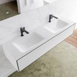 👉 Badmeubel solid surface urban mat MONDIAZ LAGOM 150cm 2 lades Wastafel cloud dubbel kraangaten M64151UBM2M35219D 6011442647627