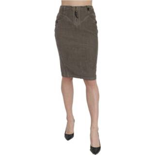 👉 Pencil vrouwen grijs High Waist Cut Knee Length Skirt 8033835988740