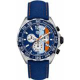 👉 Horlogeband blauw leder kunststof oranje stiksel pushpinbevestiging Tag Heuer CAZ101N / BC0933 Leder/Kunststof 21.5mm 8719217245730