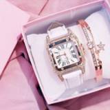 👉 Watch leather vrouwen Women diamond starry Luxury Bracelet set Watches Ladies Casual Band Quartz Wristwatch Female Clock zegarek damski