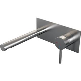 👉 Wastafel kraan nikkel PVD messing geborsteld Brauer Brushed Edition wastafelkraan inbouw ColdStart met inbouwdeel en rechte uitloop type S2 greep 5-NG-004-S2 4260483797224