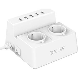 Bureau wit active Orico 2-voudige Stekkerdoos - 5x USB Oplaadpoort 250V 10A 1,5 meter 6954301142133