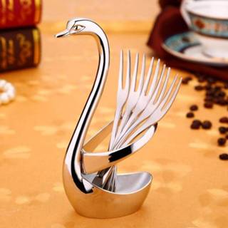 👉 5 PCS Fruit Voork + Swan Shape Design Knife Food Dinnerware Base houder Elegant Kitchen Tableware Set 6922142045234