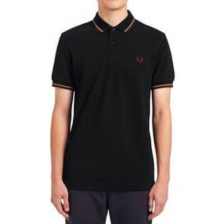 👉 Poloshirt zwart goud katoen Fred Perry - Twin Tipped Polo Shirt Black/ 1964 Gold/ Aubergine