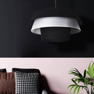 Textiel-hanglamp Lotos, zwart/zilver