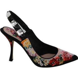 👉 Shoe vrouwen zwart Floral Crystal Heel Slingback Shoes