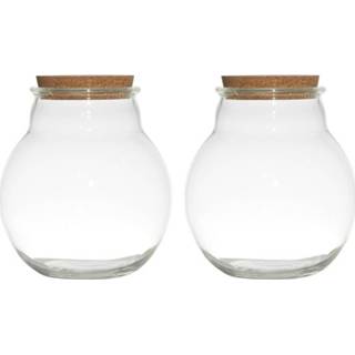 👉 Vaas kurk glas transparant Set Van 2x Stuks Glazen Voorraadpotten/snoeppotten/terrarium Vazen 19 X 21.5 Cm Met Dop - Bewaarpot/opslagpot 8720276754361