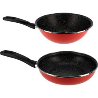👉 Aluminium koekenpan Set Van 2x Stuks 28 Cm En Wok 18 - Hapjespannen/wokpannen 8720276950213