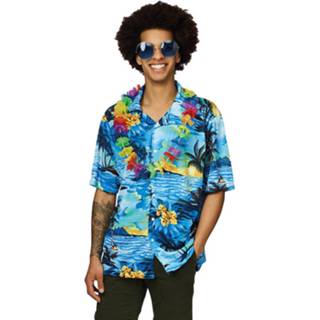 👉 Hawaii shirt polyester blauw Met Palmbomen 54 (L) 8718758122555