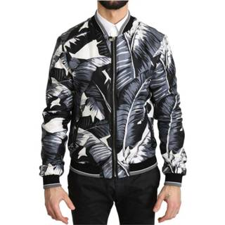 👉 Bomberjacket male zwart Banana Leaf Print Bomber Jacket 1628203422178