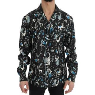 👉 Casual shirt male zwart Silk Jazz Motive Print