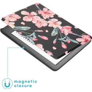 👉 Hardcase kunstleder Blossom Watercolor Black unisex zwart kinderen IMoshion Design Slim Hard Case Booktype voor de Amazon Kindle 10 - 8719295514179