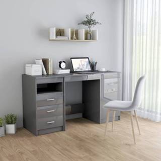 👉 Bureau grijs active 140x50x76 cm spaanplaat hoogglans 8720286014448