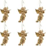 👉 Dwars fluit gouden active 6x Kerst hangdecoratie engeltje met dwarsfluit muziekinstrument 10 cm