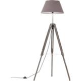 👉 Vloerlamp driepoot 141 cm massief teakhout grijs