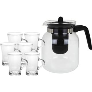 👉 Glazen theepot met filter/infuser van 1,5 liter 6x stuks theeglazen 170 ml