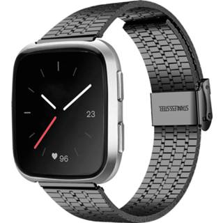 👉 Stalen band zwart Strap-it® Fitbit Versa luxe roestvrij bandje (zwart) 8720391671369