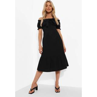 👉 Midi Jurk Met Uitgesneden Hals En Strik, Black