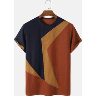 Shirt polyester XL male oranje Knit Irregular Colorblock T-Shirts