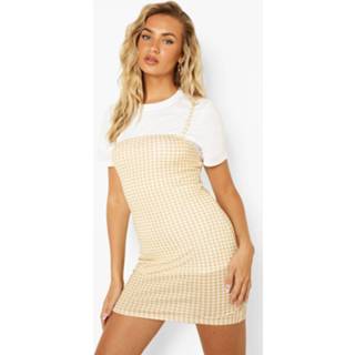👉 Top Met Korte Mouwen En Gingham Mini Jurk, Stone
