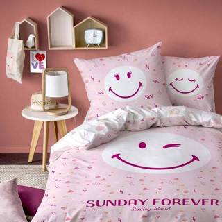 👉 Dekbedovertrek katoen roze Smiley World Sunday 3272760463556