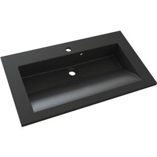 👉 Wastafel zwart mat solid surface slide rechthoekig Allibert met kraangat 80cm graniet 5411747109249