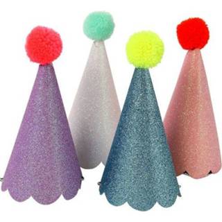 👉 Feesthoed active Meri glitter feesthoedjes met pompoms (8 st) 9781682082775