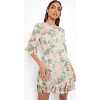 👉 Bloemen Skater Jurk Met Ruches, Stone