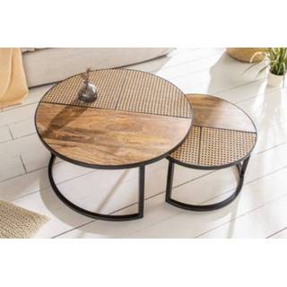 👉 Salon tafel hout mannen Salontafel ViennaLounge 2 delig set 70cm x Massief Mango - 40135