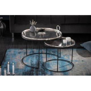 👉 Bijzet tafel zilver Bijzettafel Elements Oriental 2-delige set - 40637