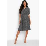 👉 Geplooide Midaxi Blouse Jurk Met Stippen, Black