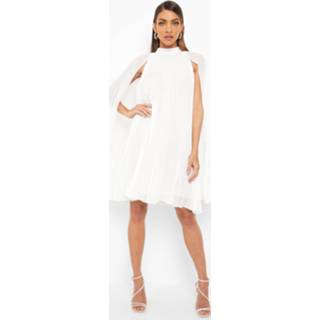 👉 Geplooide Swing Jurk Met Cape, White
