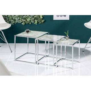 👉 Bijzet tafel glas marmer Bijzettafel Elements Set Van 3 40cmx40cm - 40047
