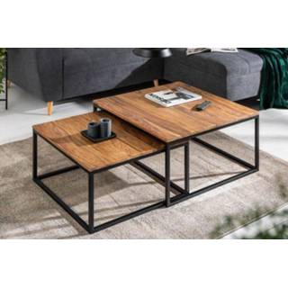👉 Salon tafel hout Salontafel 2-delige set New Fusion 75x75cm Massief Sheesham - 40001